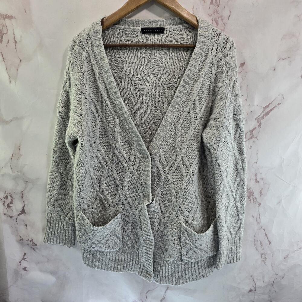 Anthropologie Sweater Womens XS Gray Cardigan Oversized Sanctuary Snap Cable